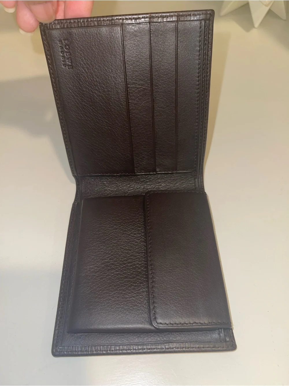 Authentic LOEWE Anagram Bifold Wallet Brown Grained Leather w/ Dust Bag